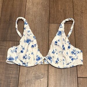 Hollister Floral Bikini Top M Blue White Underwire